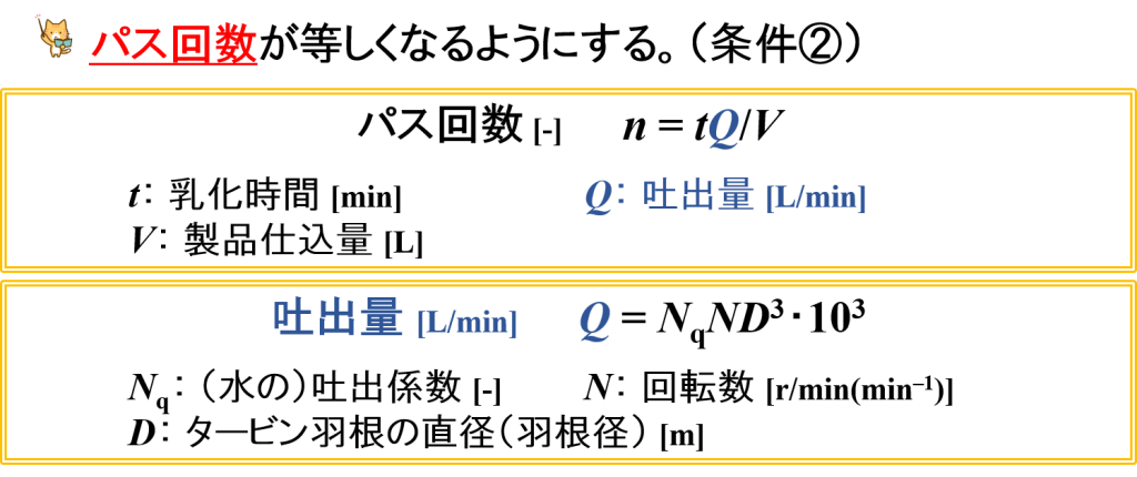 ホモミキサーによるスケールアップ計算式（条件②）