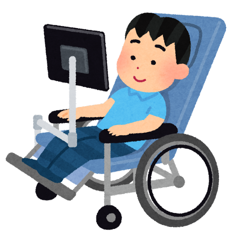 視線入力でコンピューターを使う車椅子に乗った子供
