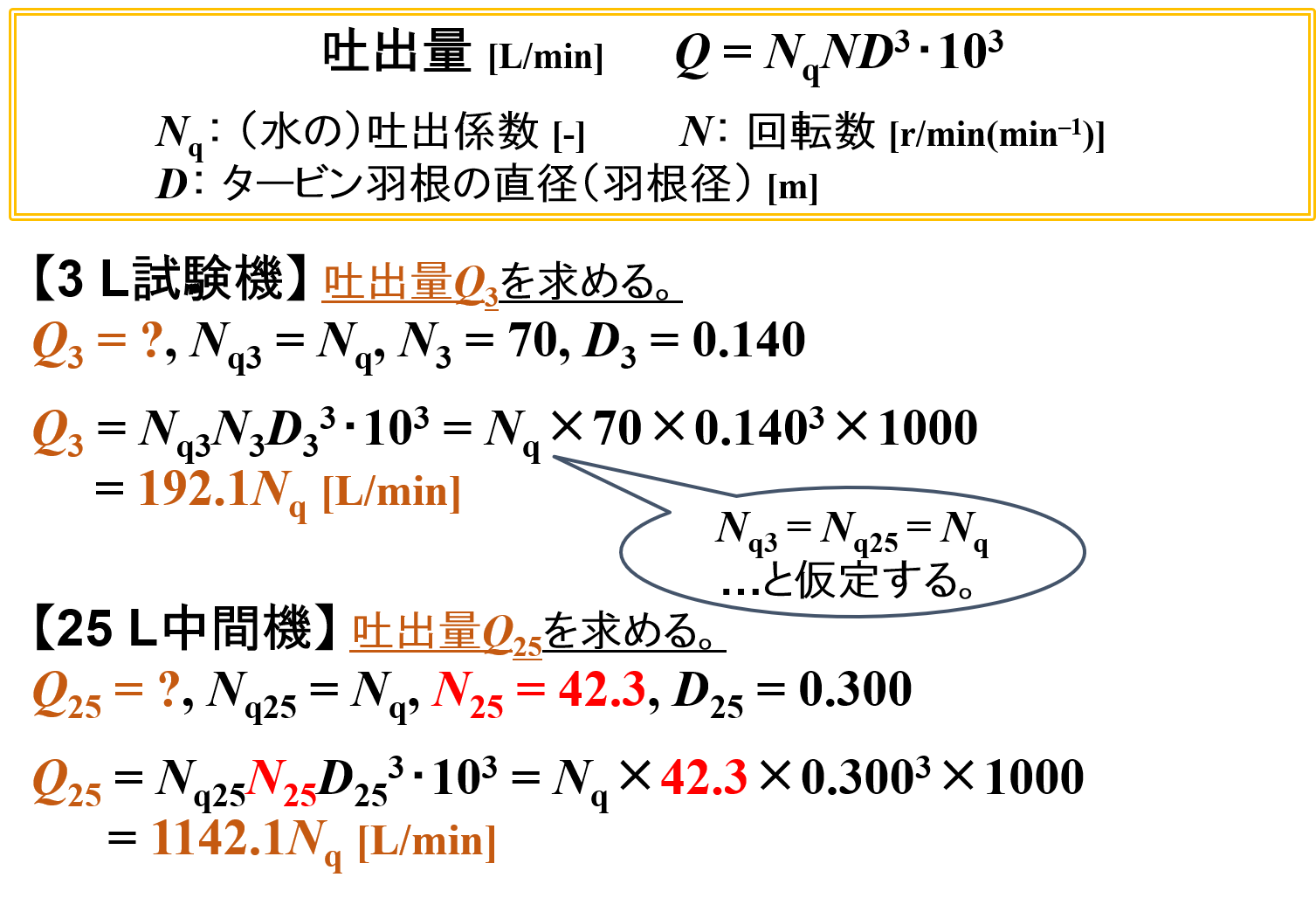 掻取ミキサーの計算例⑵（1.5 L → 15 L仕込み・吐出量）