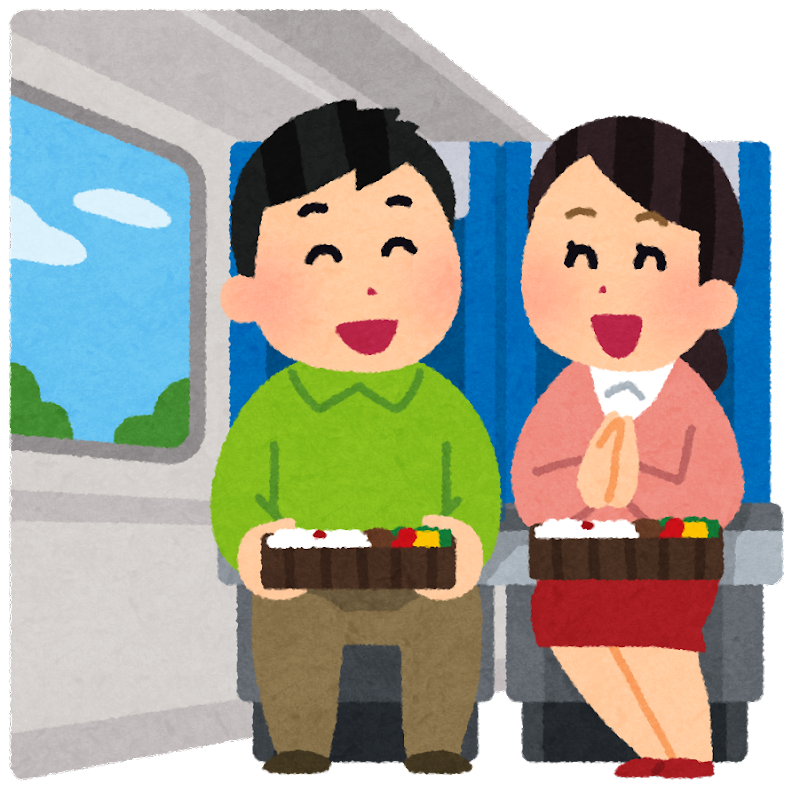 電車で旅行している人達